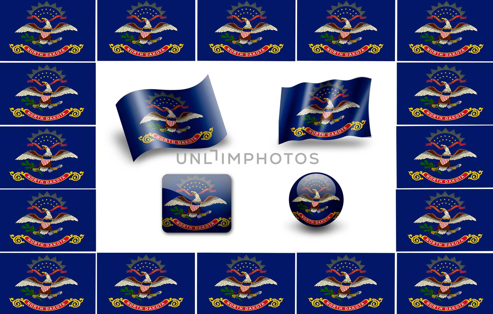 Flag of North Dakota, USA. icon set. flags frame. by ewastudio