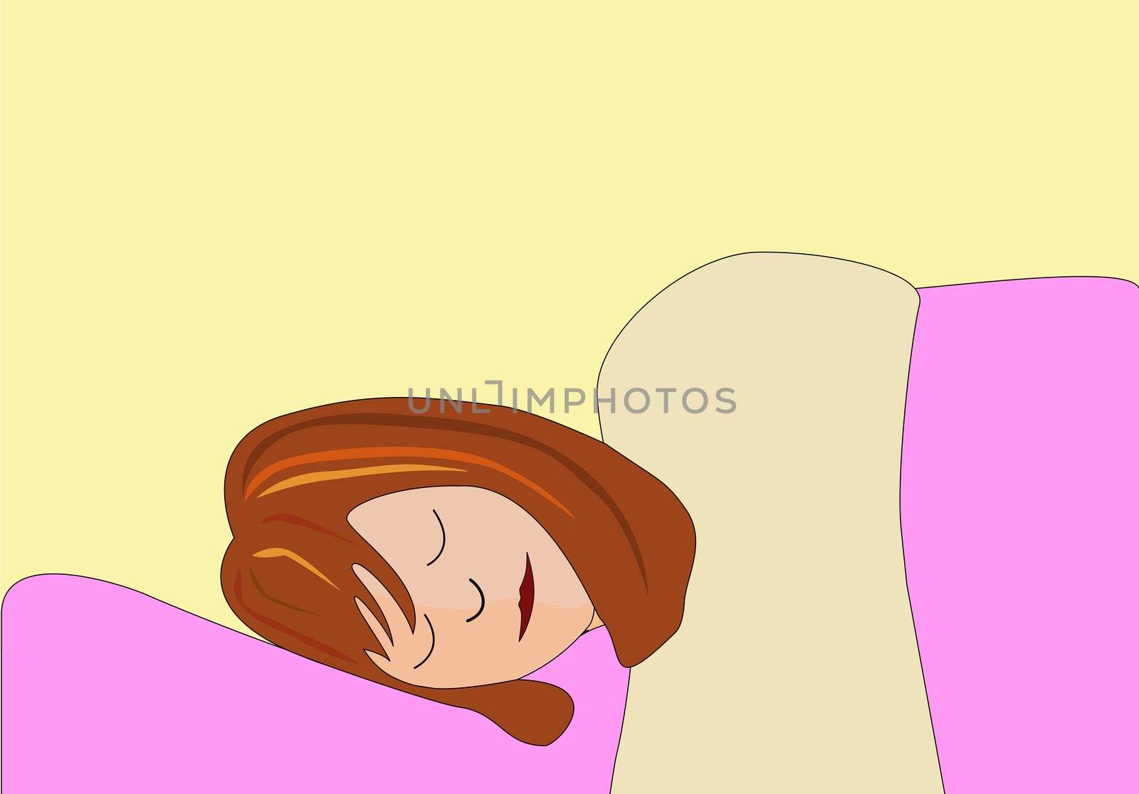 A young woman asleep with a plain background for text