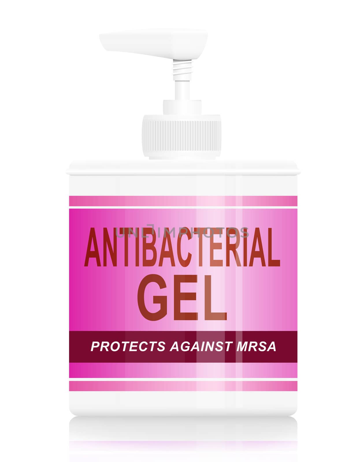 Illustration depicting a single antibacterial gel dispenser arranged over white background.