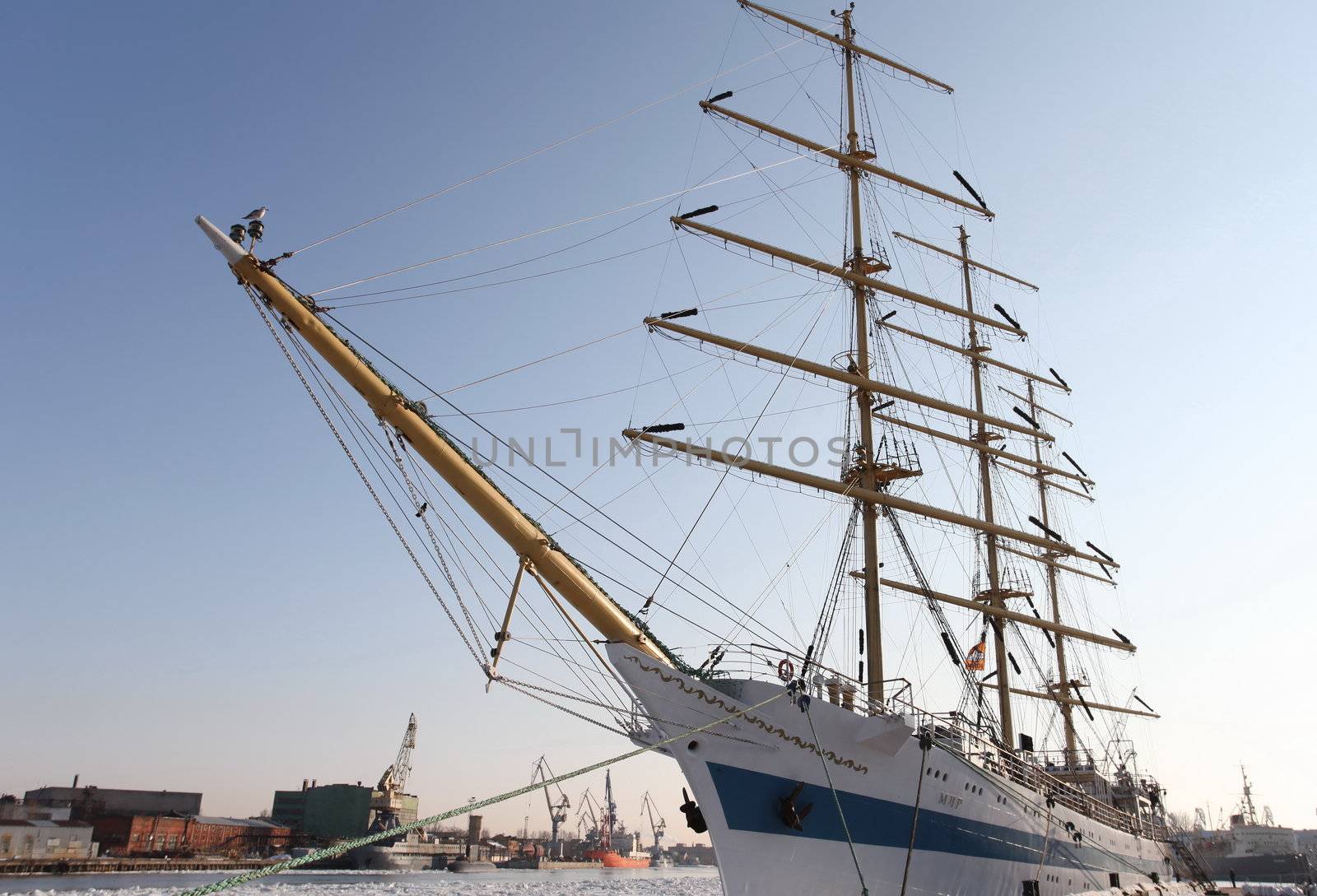 three-masted sailing ship at the pier    