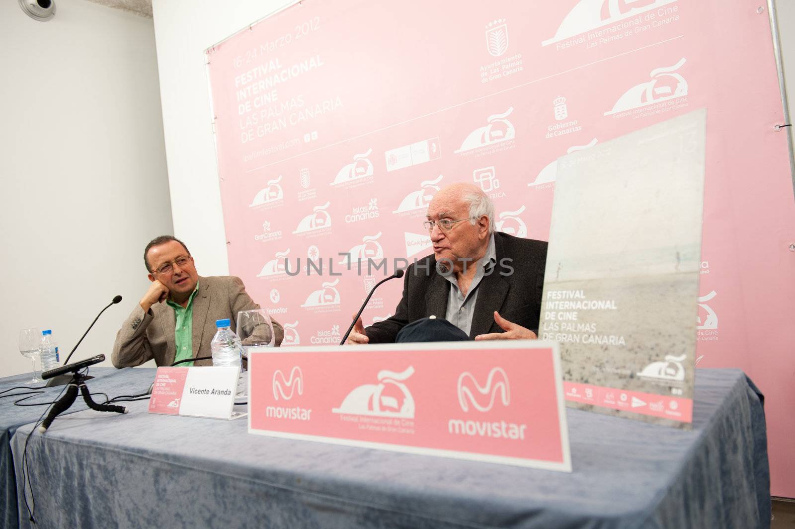 LAS PALMAS, SPAIN–MARCH 20: Film director Vicente Aranda(r), from Barcelona, and
Claudio Utrera(l), from Canary Islands, during LPA International Film Festival on March 20, 2012 in Las Palmas, Spain