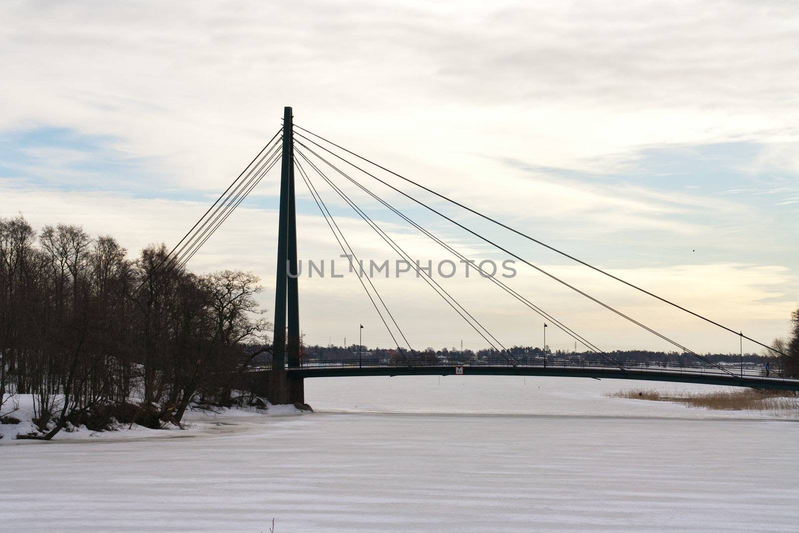 winter bridge scene with ice river