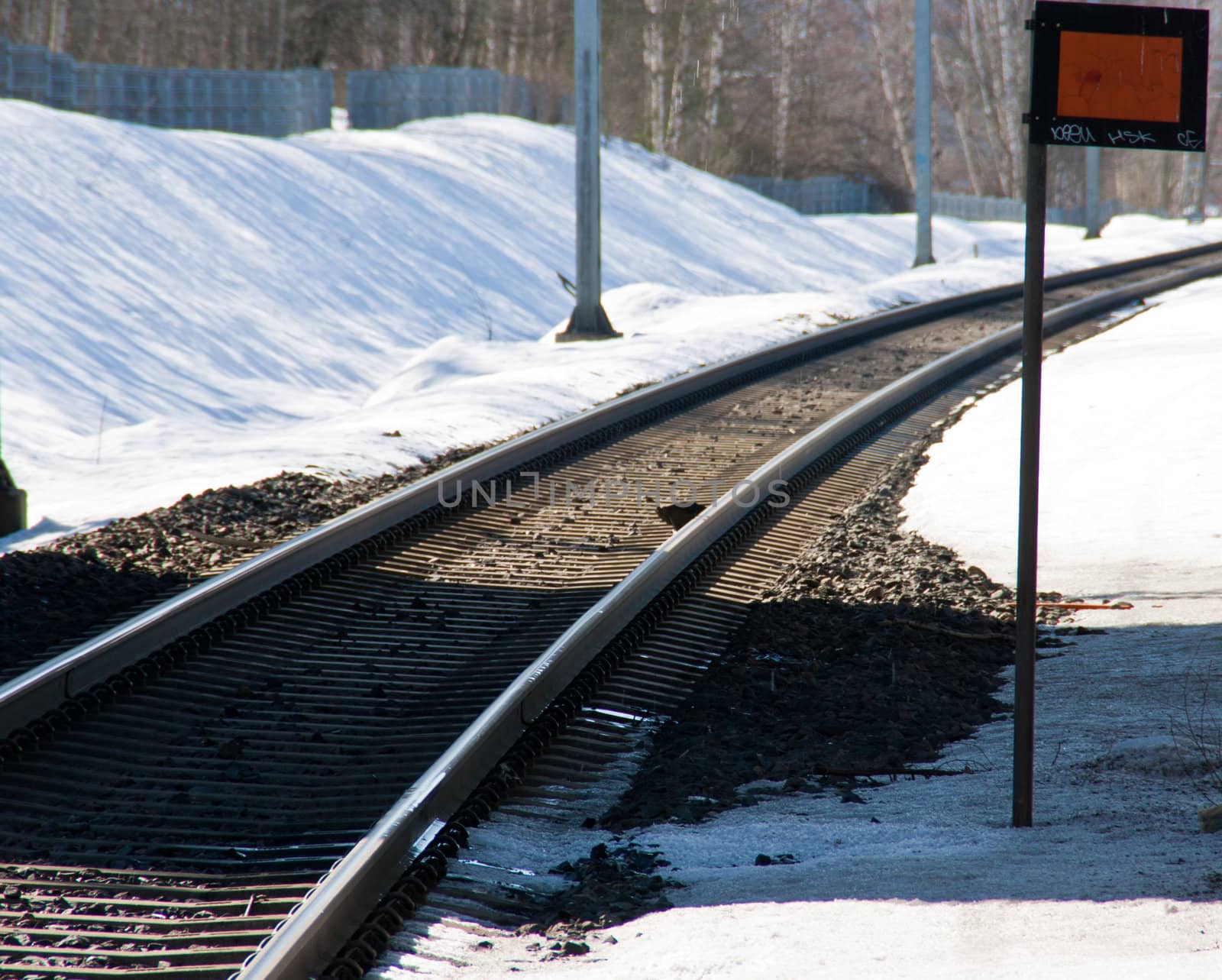 Railroad tracks at winter time.