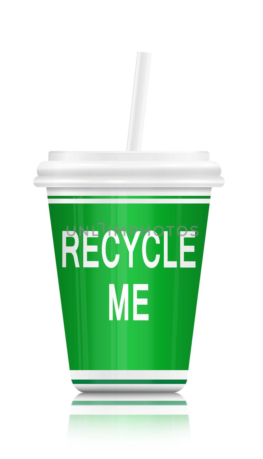 Illustration depicting a single drink container with a recycling concept arranged over white.