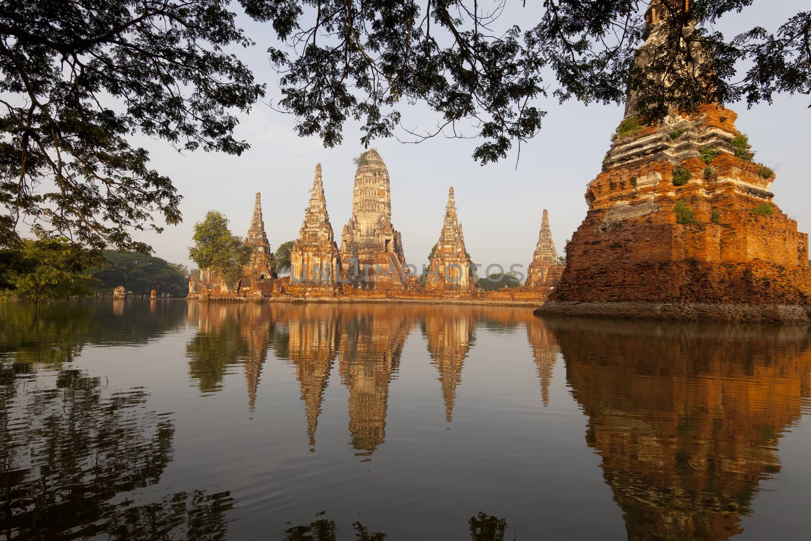 Floods Chaiwatthanaram Temple at Ayutthaya, Thailand.