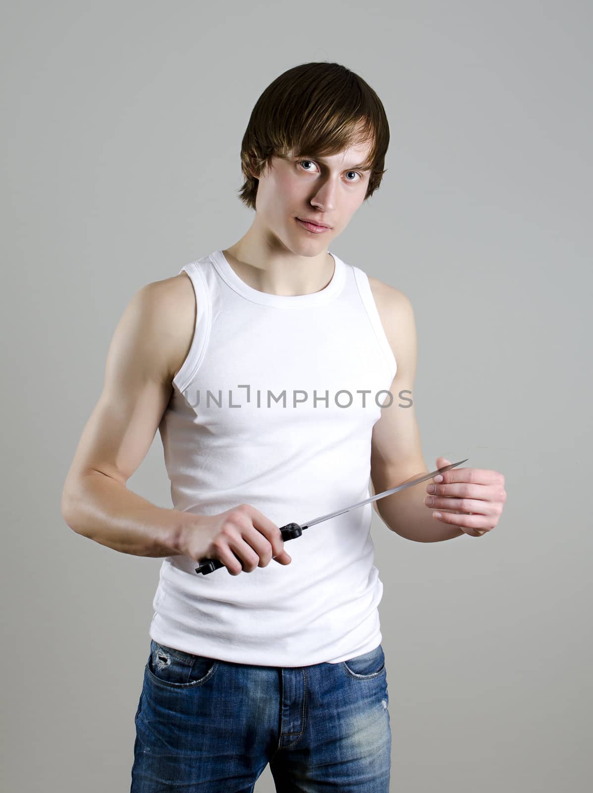 Man with military knife.