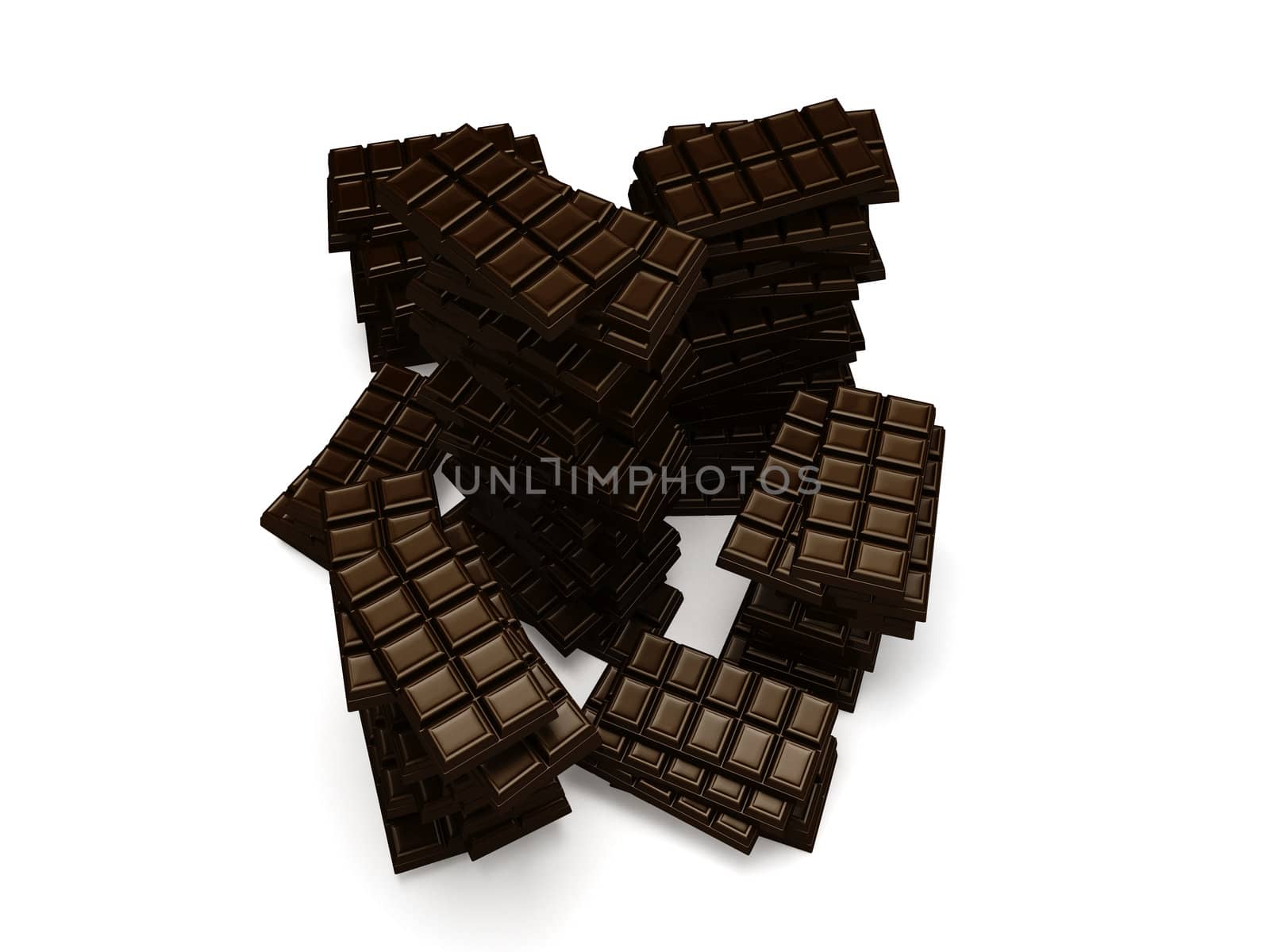 Some Stacks of many Chocolate Bars with a white background by shkyo30