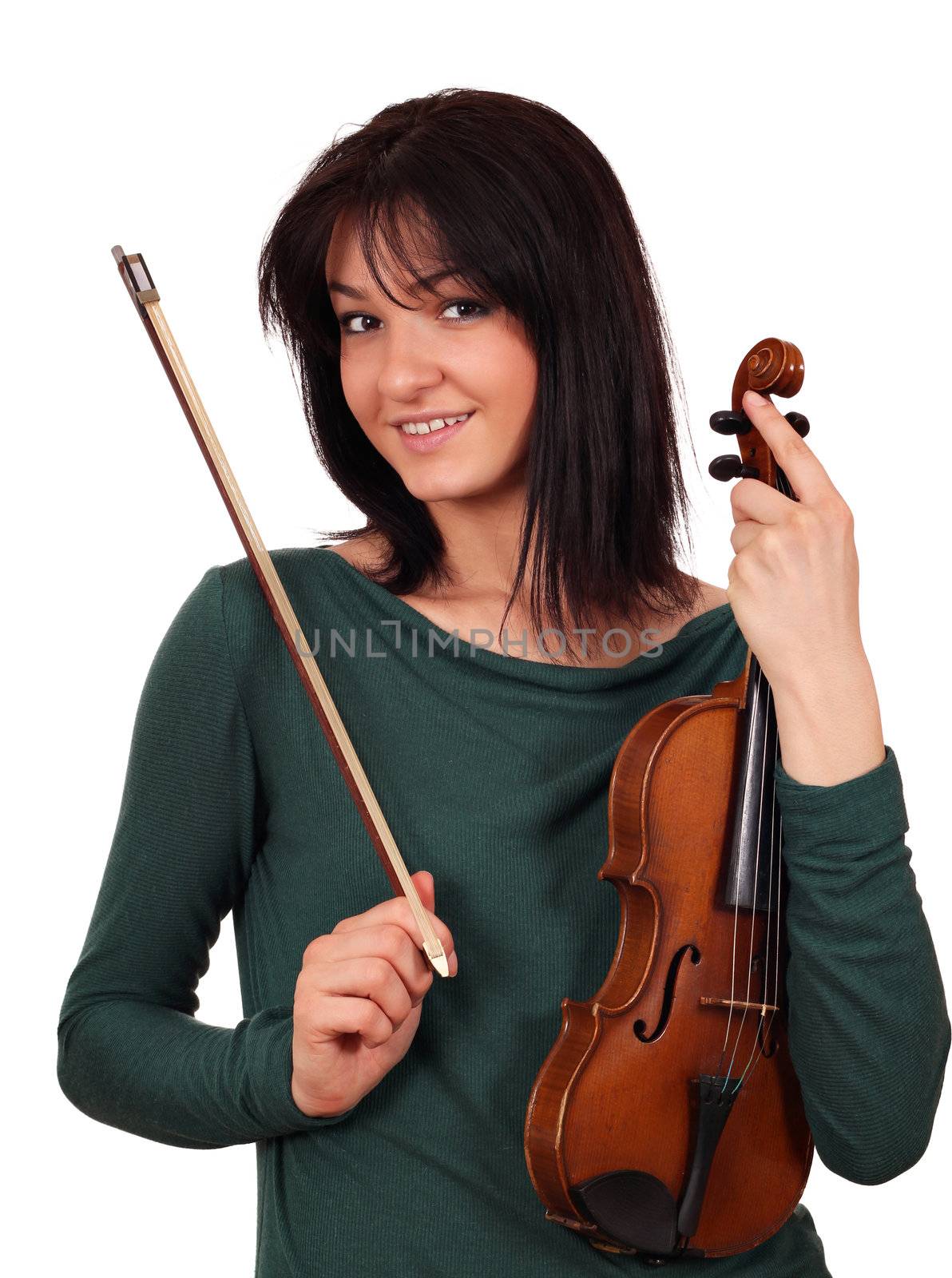 beautiful girl with violin portrait by goce