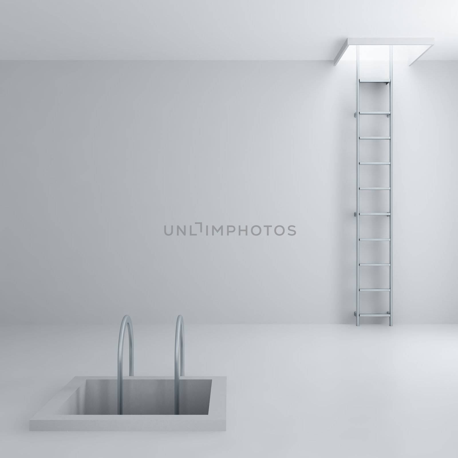 Ladders upwards and downwards in a light room