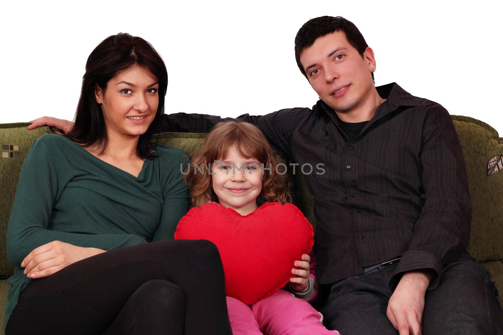 happy family posing by goce