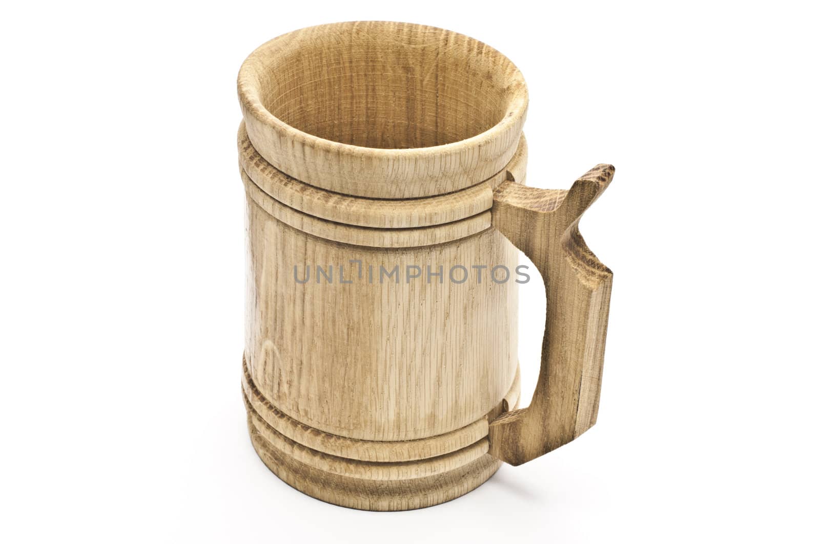 Wooden beer mug on a white background