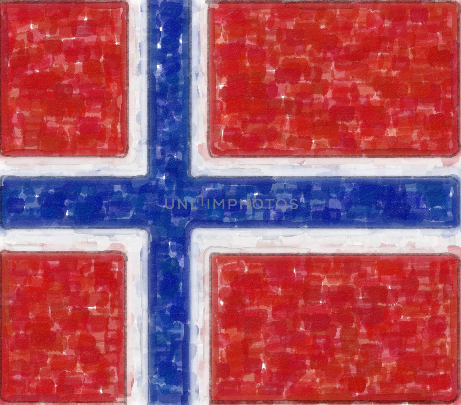 Norwegian flag in water color.