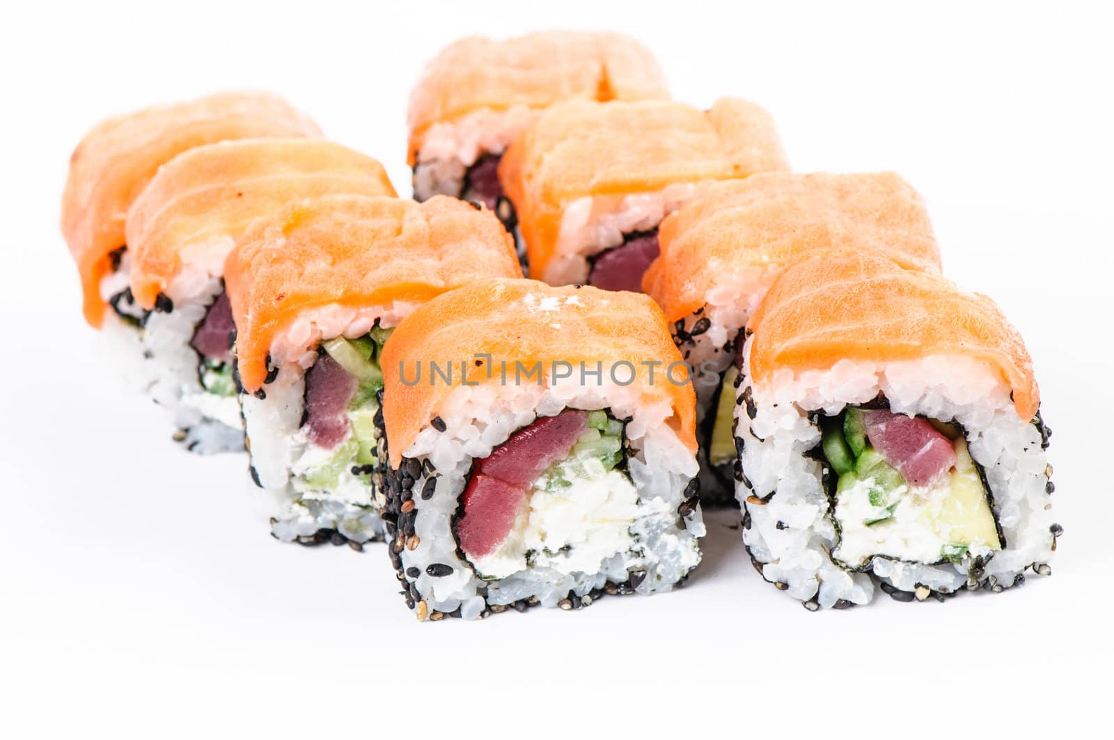 Sushi set osaka maki on white background