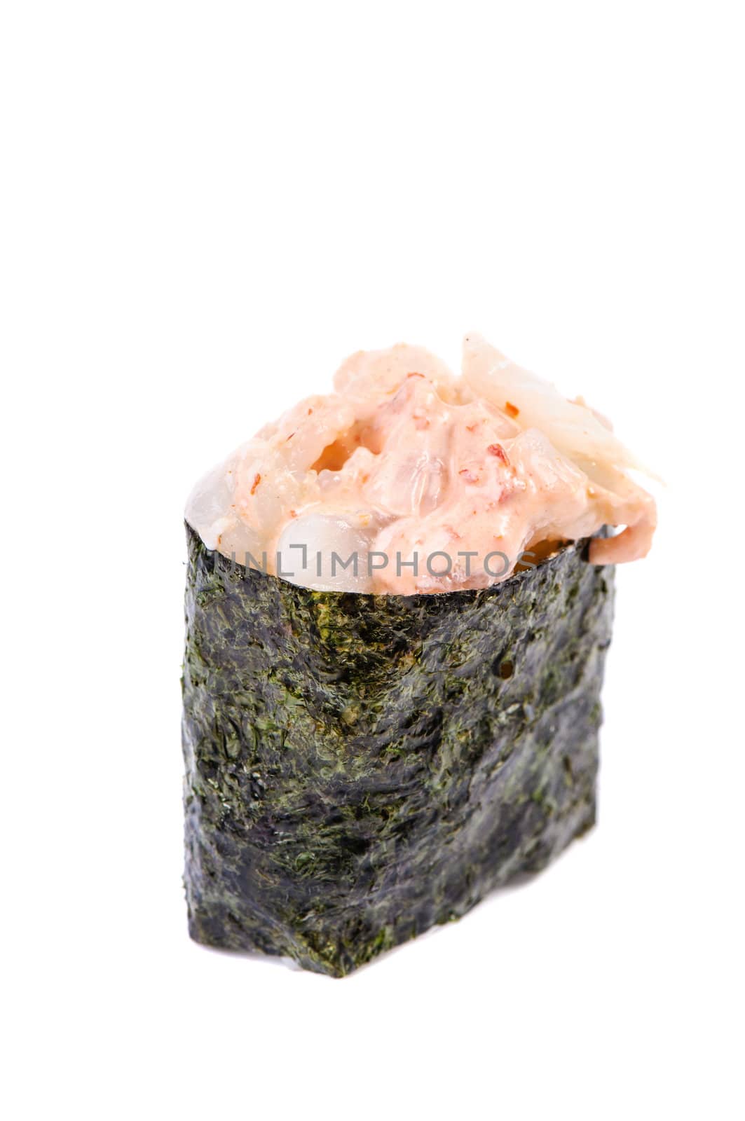 Spicy Tuna (maguro) Gunkan on white background isolated