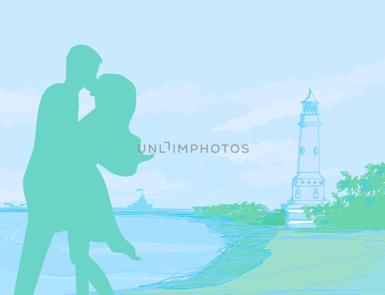 silhouette couple on tropical beach by JackyBrown