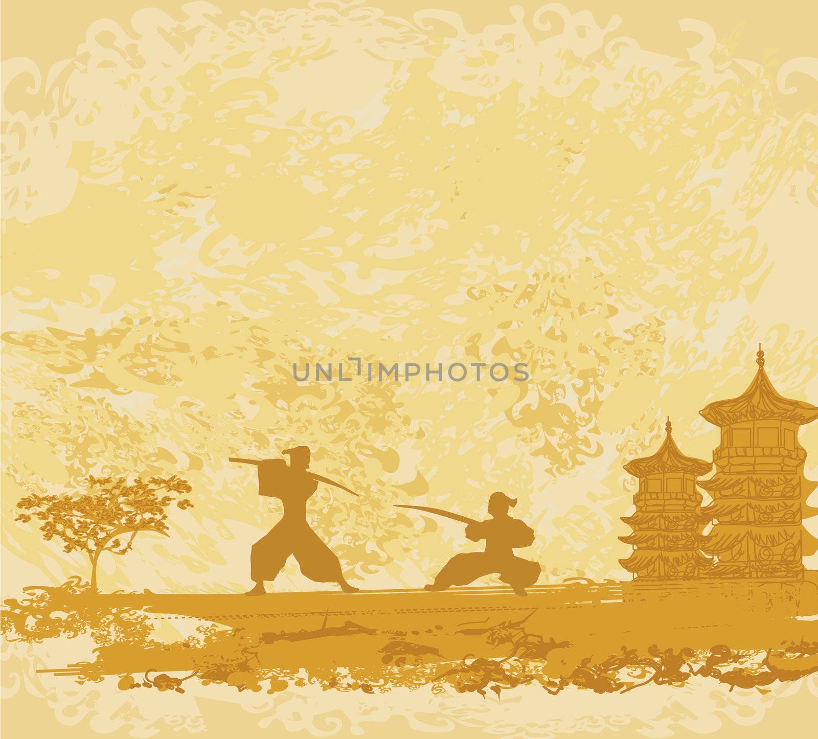 old paper with Samurai silhouette