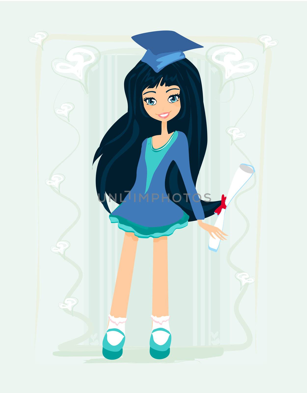 Illustration of a Kid Holding Her Diploma