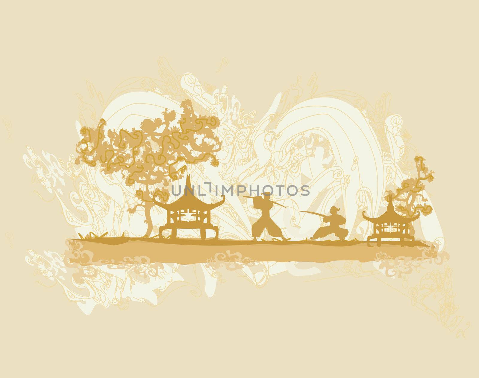 old paper with Samurai silhouette