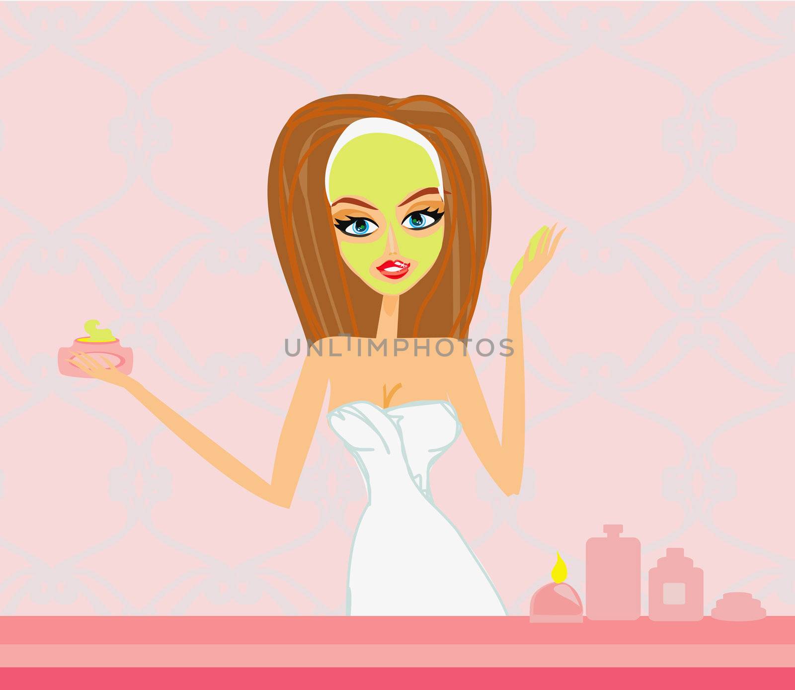 Cute woman applying moisturizer