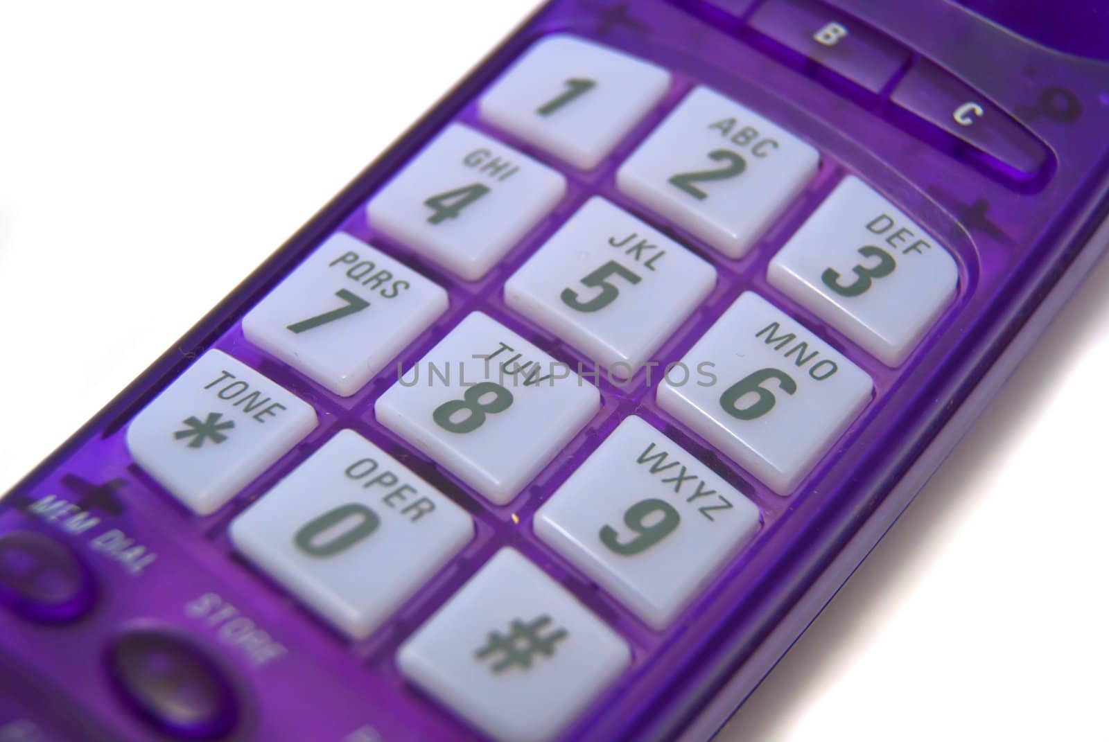 Purple handset close-up on white background