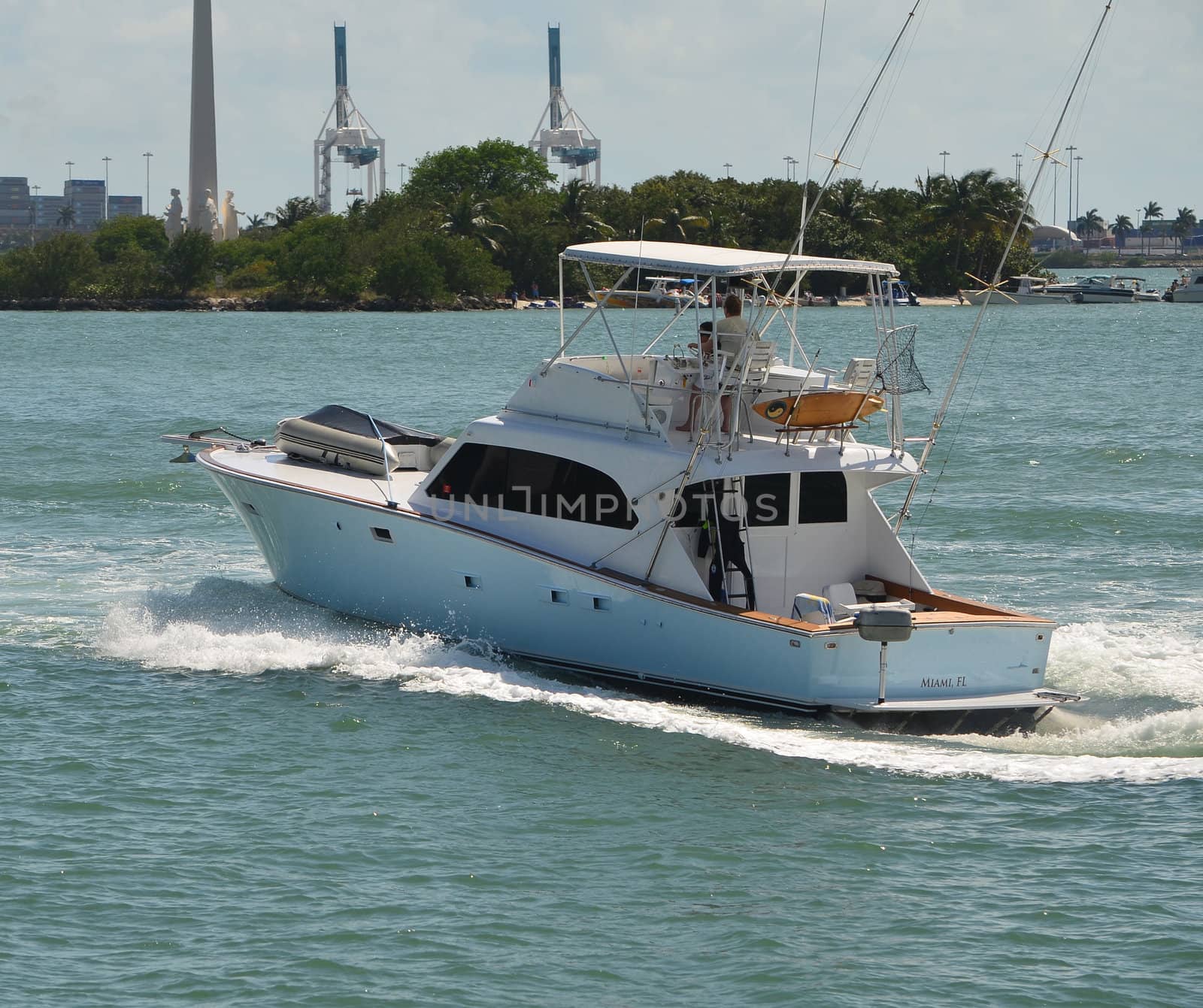 Sport fishing boat cruising on the florida inter coastal waterway