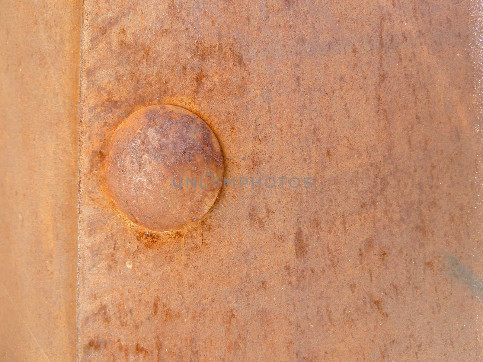 closeup of an old rusty rivet