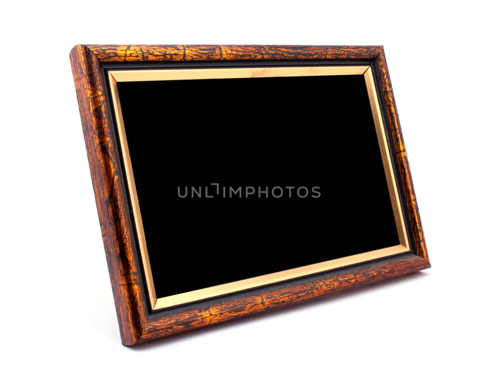 Vintage wooden photo frame on white background