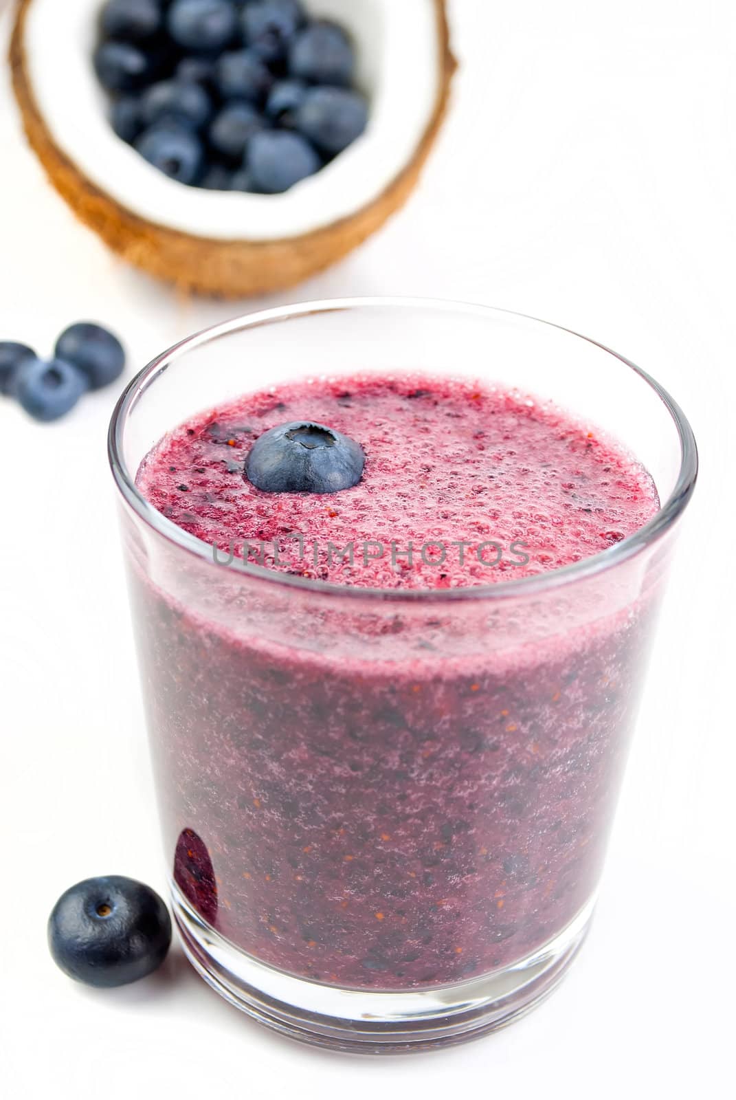 healthy blueberry smoothie isolated on white background