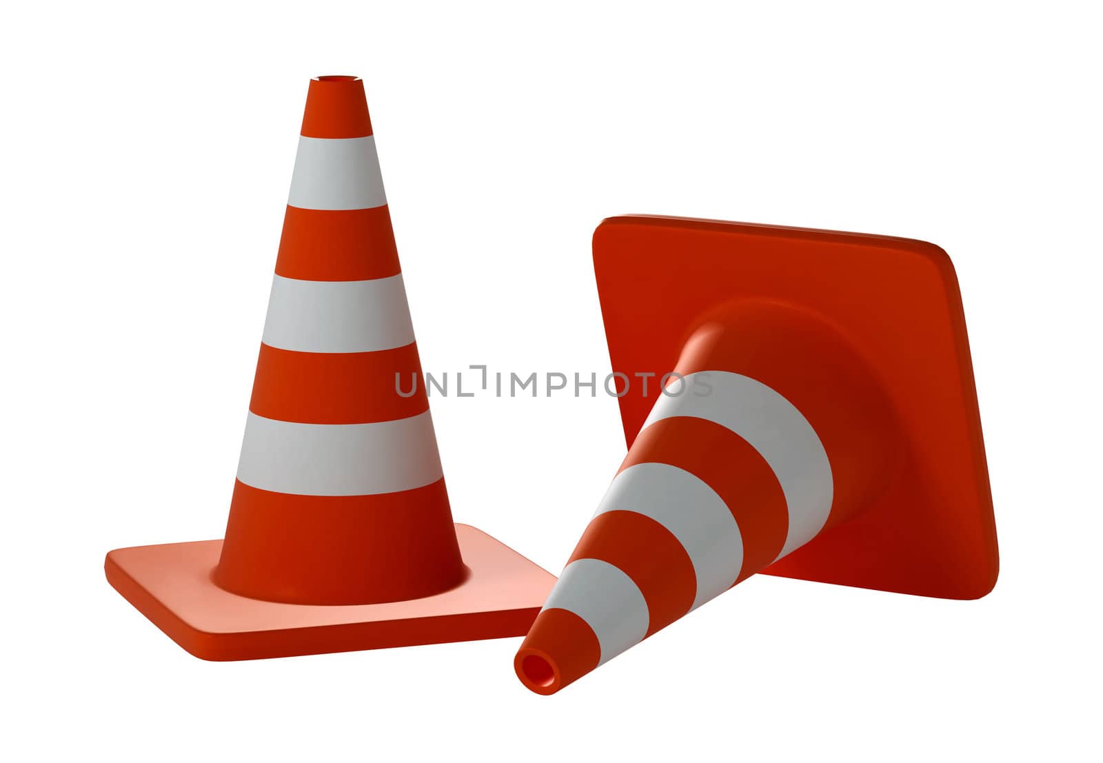 Road Cone. 3D rendered traffic cones over white background.