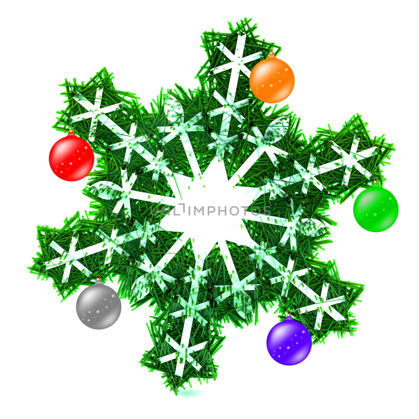 Snowflake Adorned With Christmas Decorations by Shmer