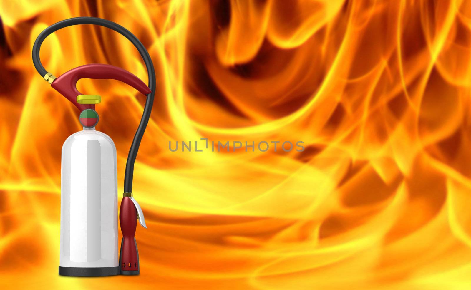 Fire Extinguisher. Fire extinguisher on a background a fire