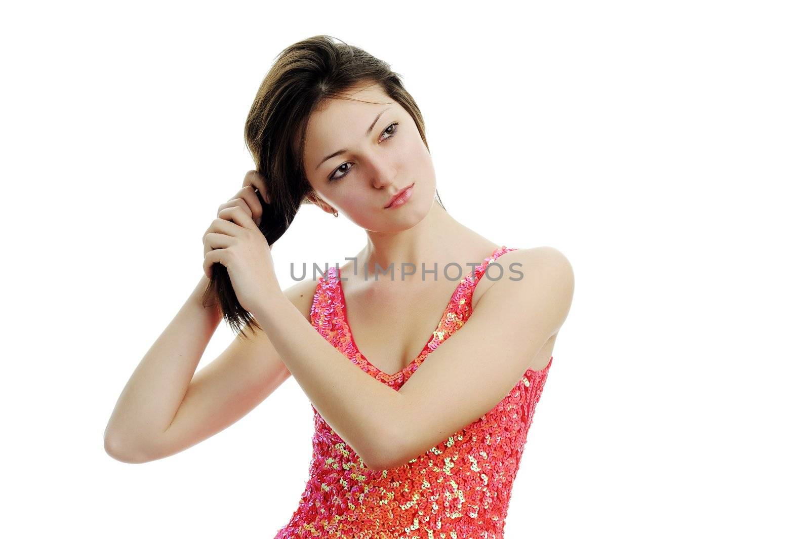 An image of a young nice girl in a dress
