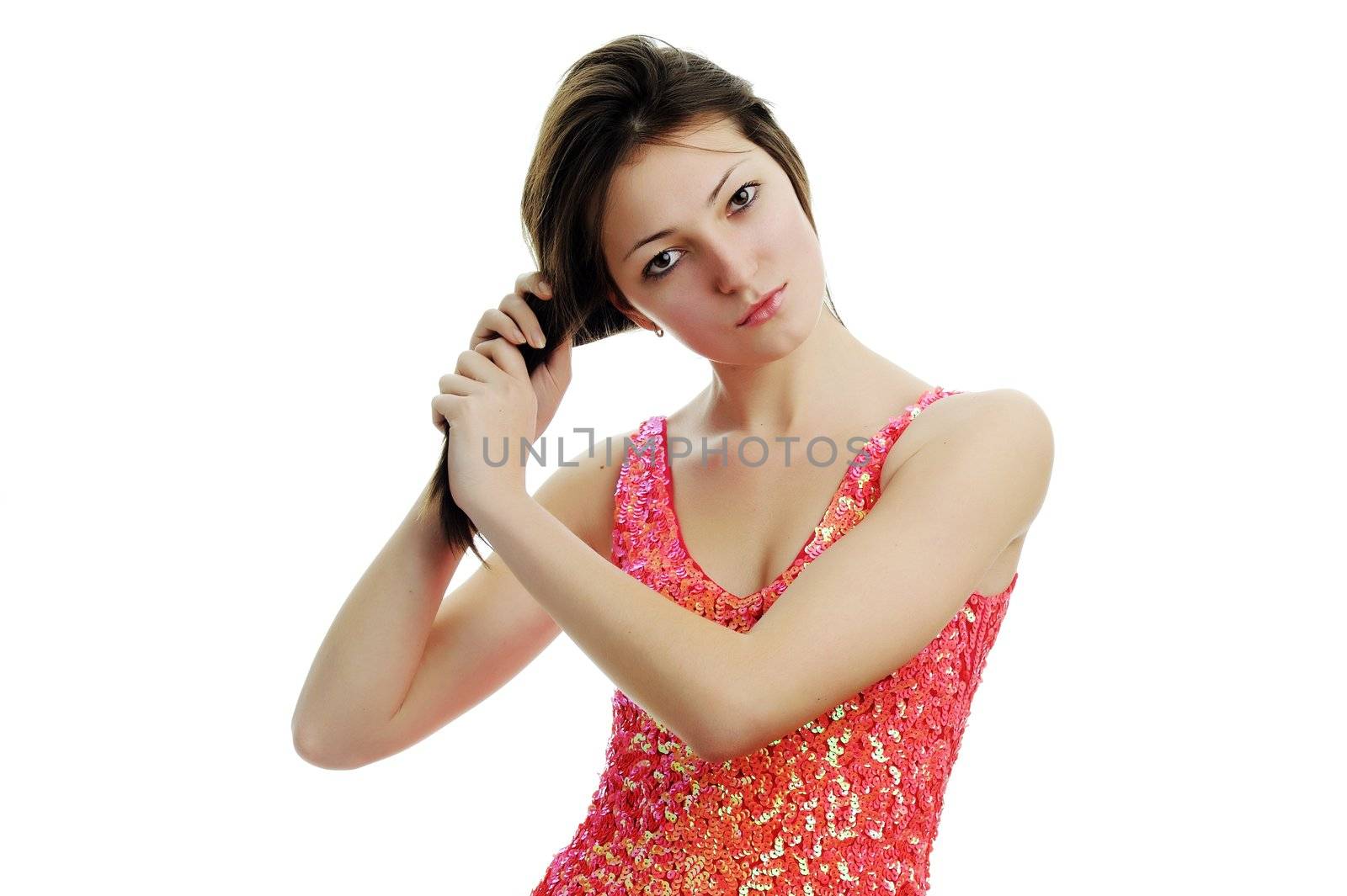 An image of a young beautiful girl in a dress