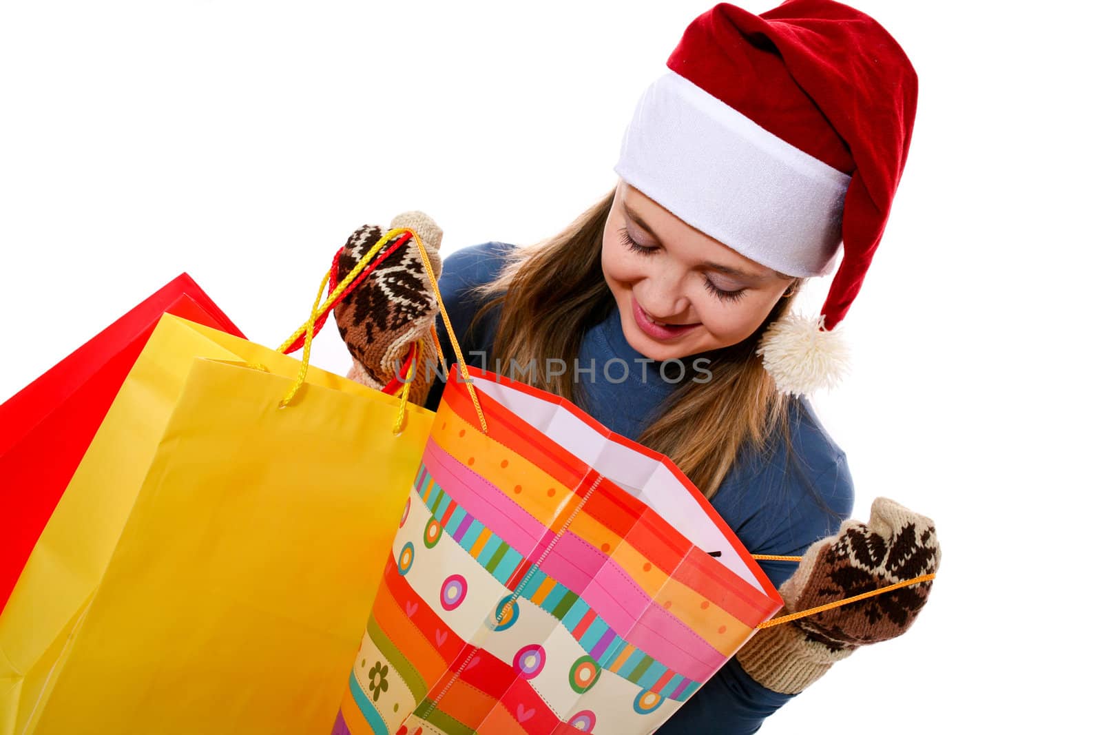 An image of a girl in a red hat with bags