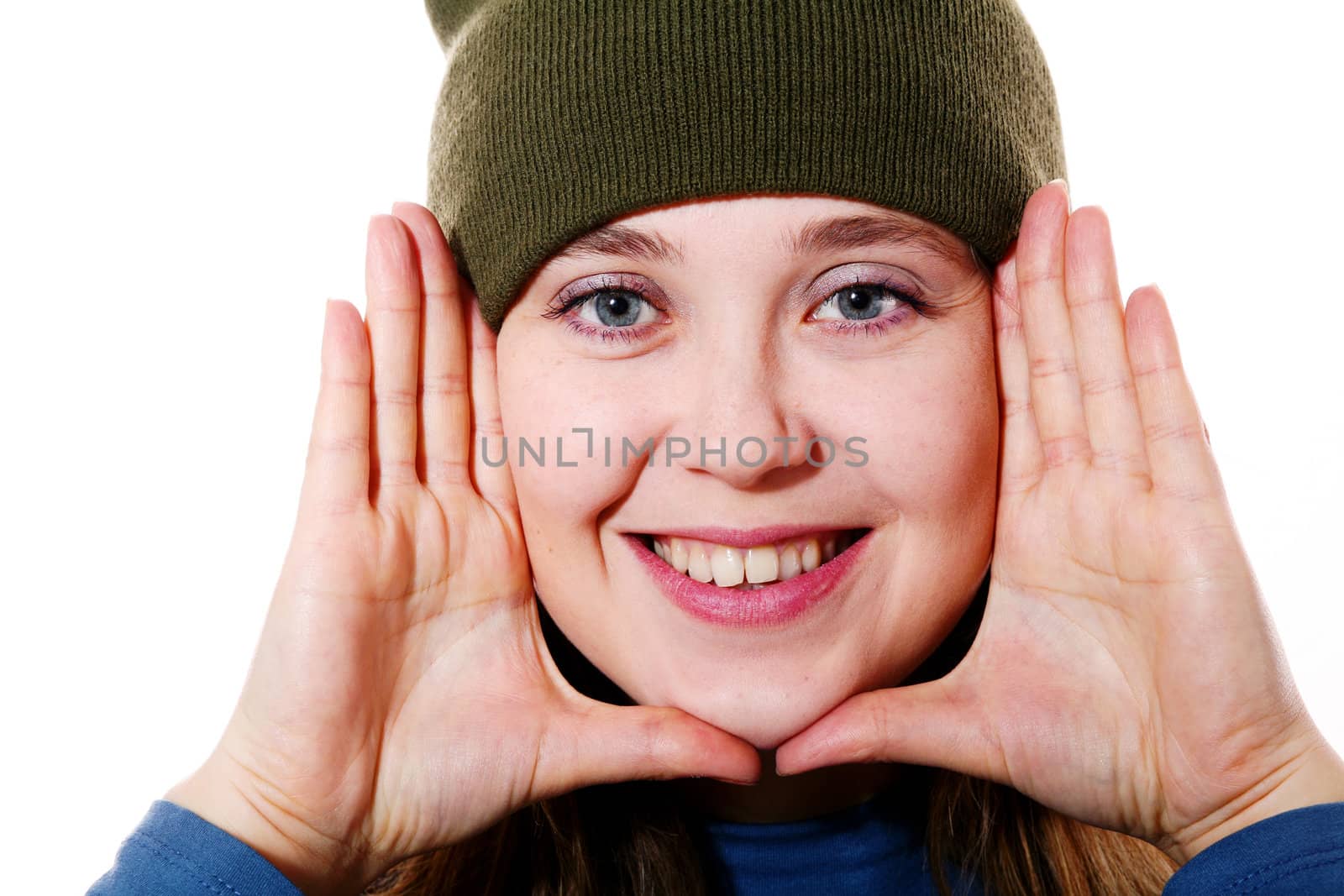 An image of a girl in a green hat