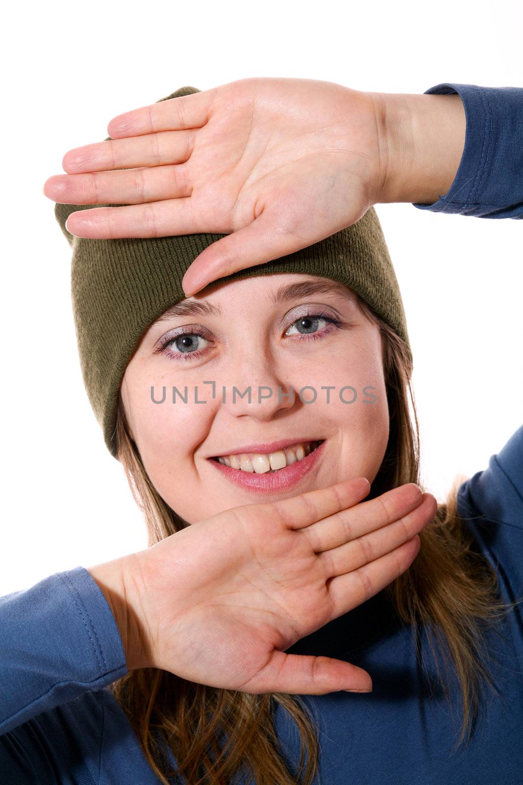 An image of a girl in a green hat