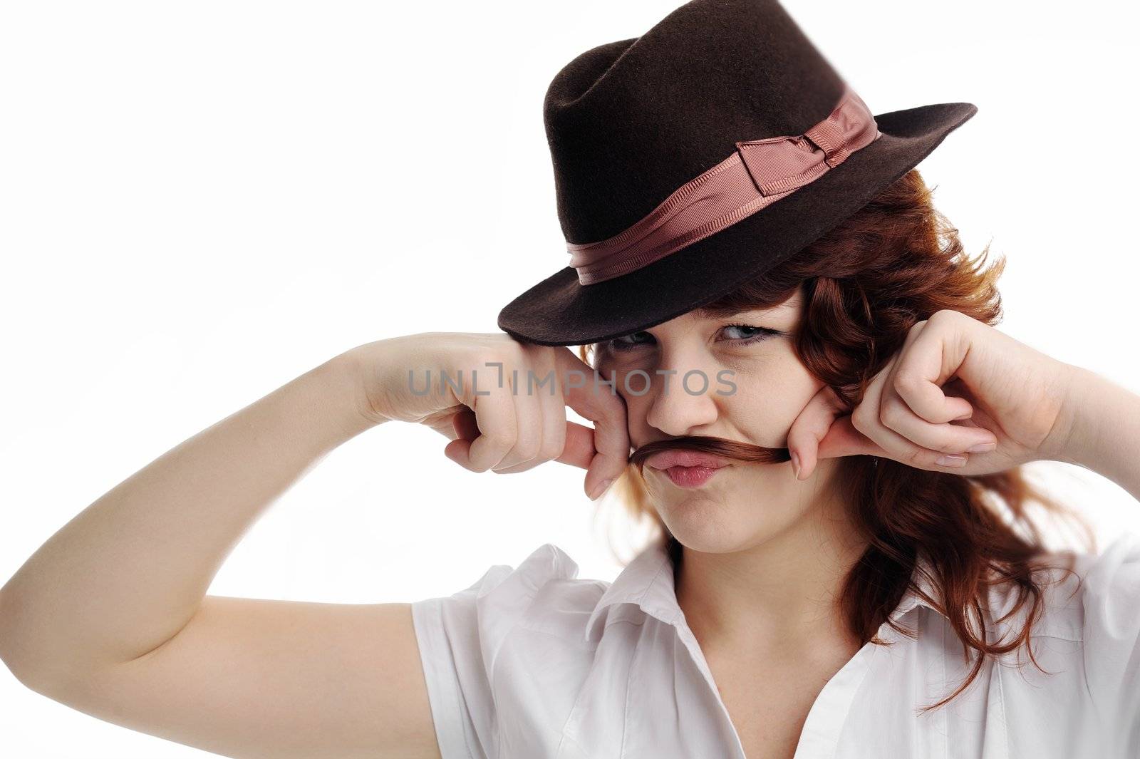 An image of a girl makes moustaches from the hair