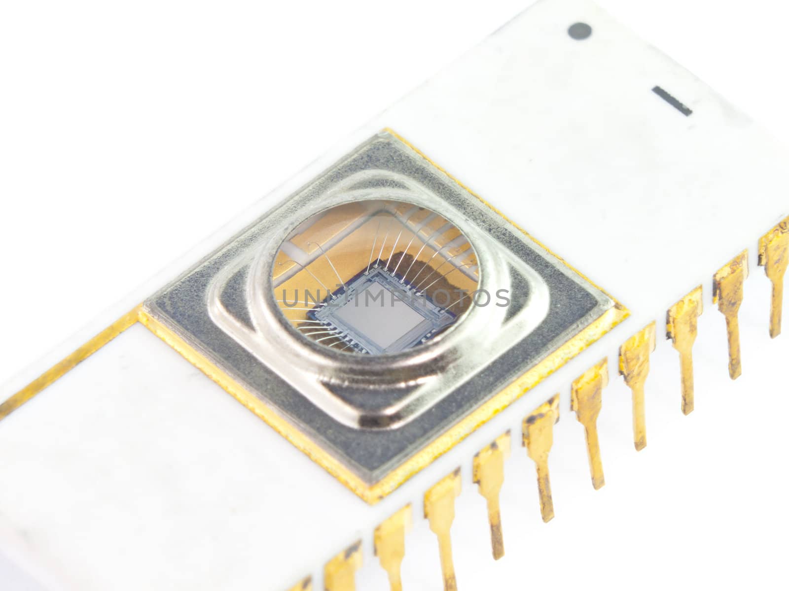 Isolated white microchip with a set of legs