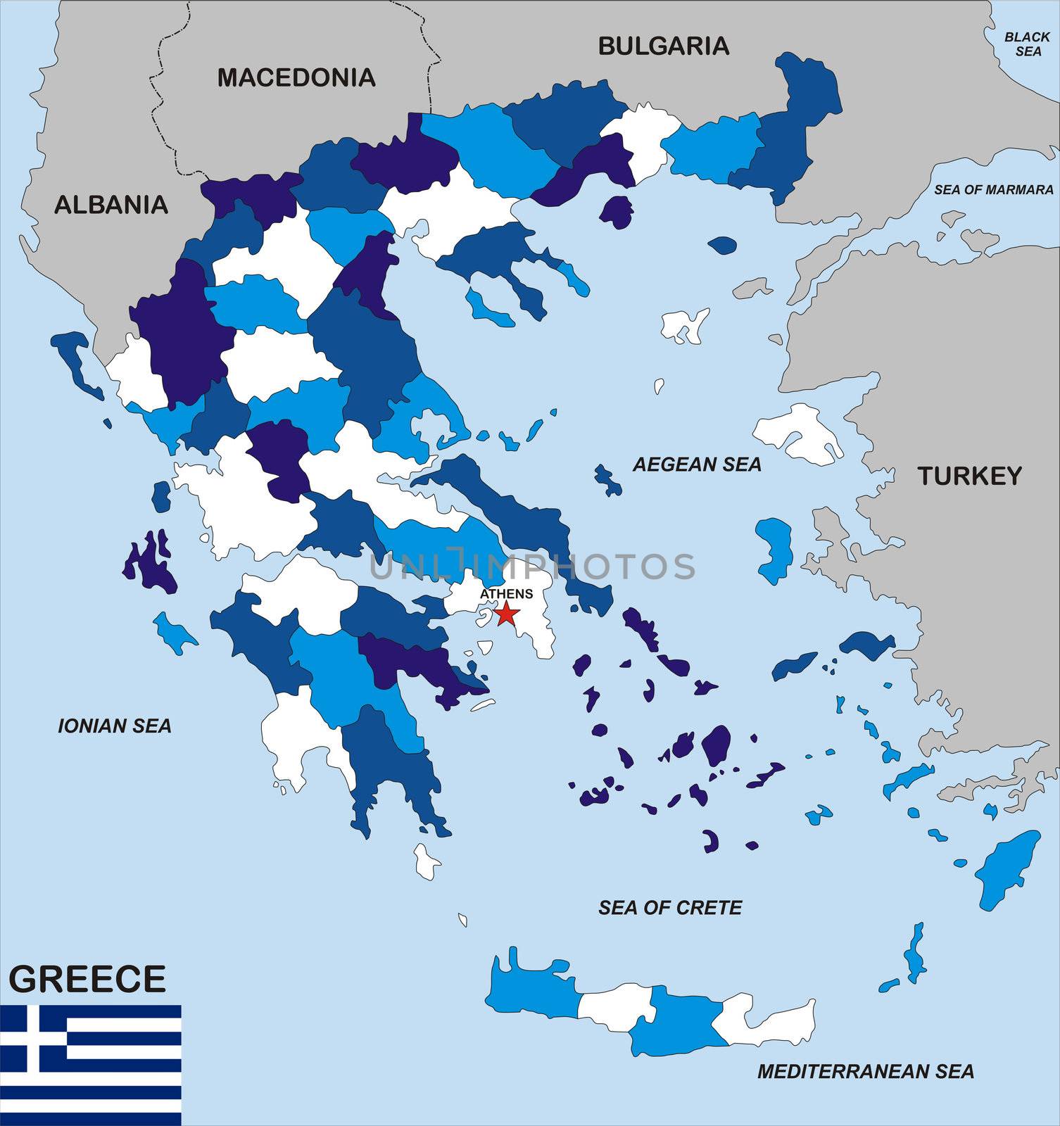 very big size political map of greece with flag