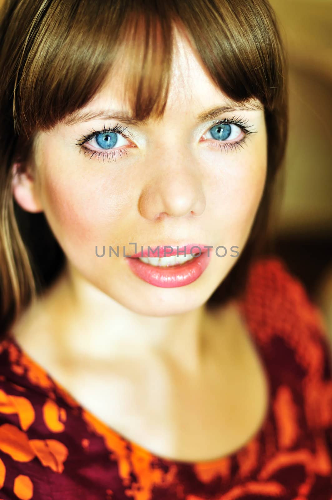 bright portrait of young woman in soft selective focus