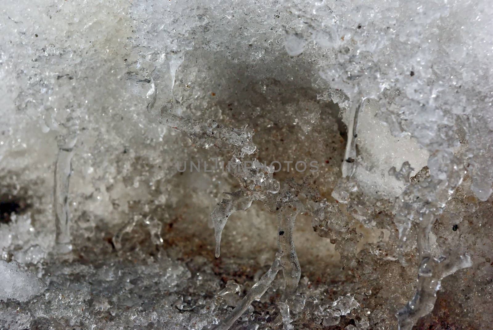 Thawing snow surface texture used as background