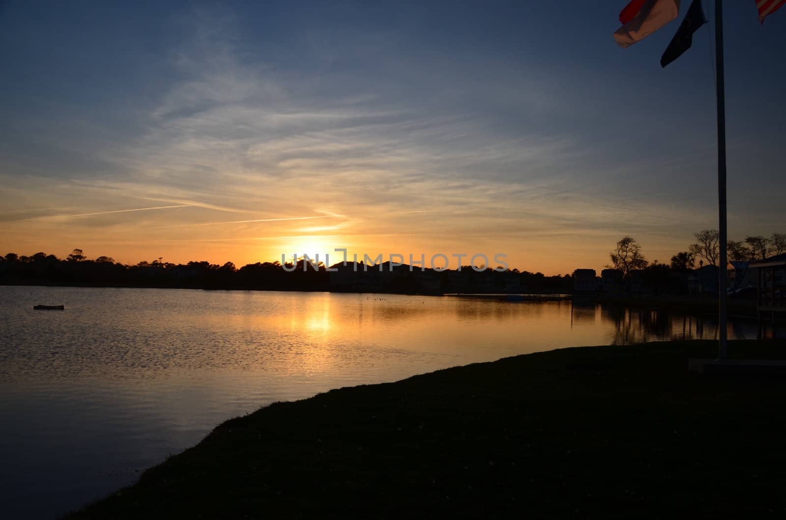 A sunset over carolina lake in North Carolina