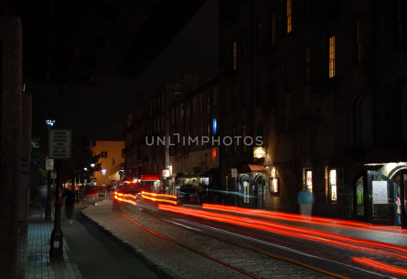 Scene from Savannah Georgia at night along the river