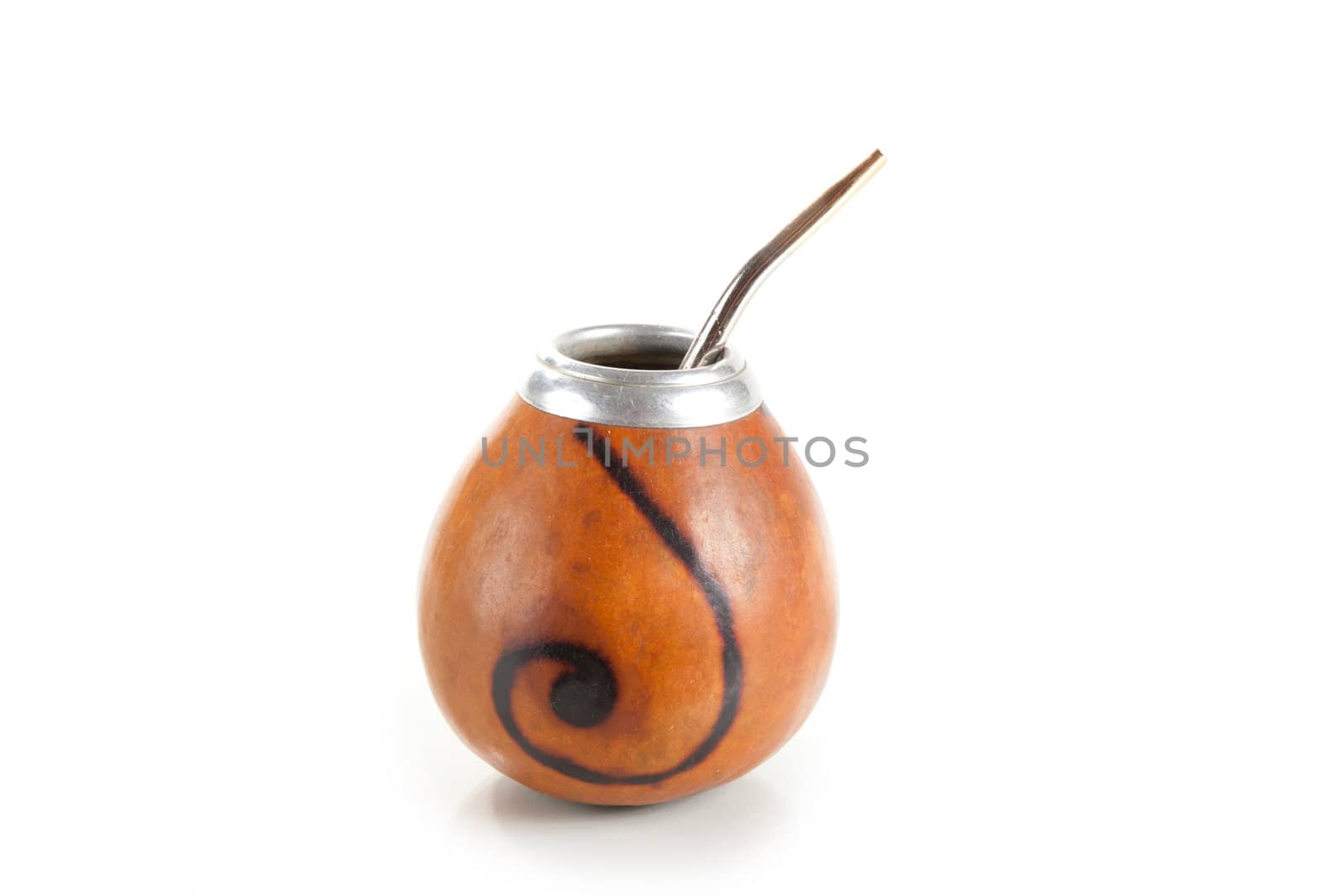 Argentinean Calabash cup, isolated on white background, natural shadow 