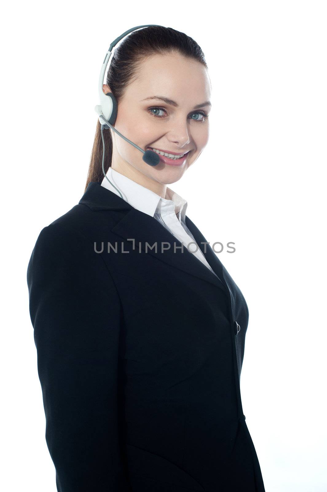 Telemarketing executive offering product by stockyimages