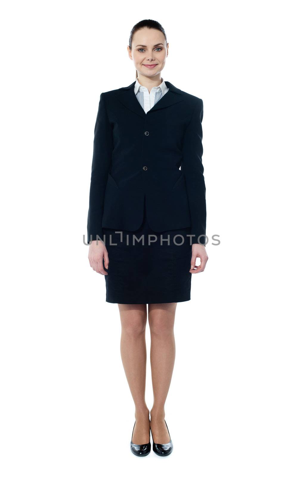 Businesswoman full body standing isolated on white by stockyimages