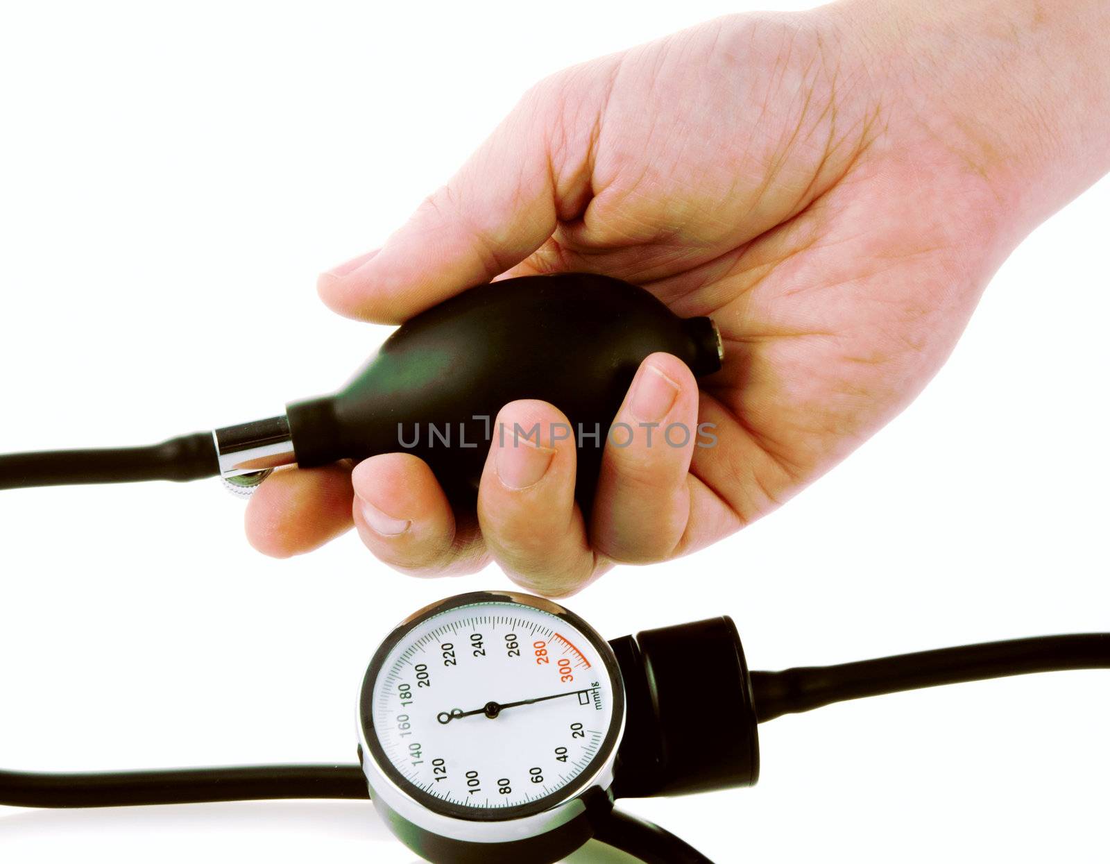 Male hand and medical tool for blood pressure measuring