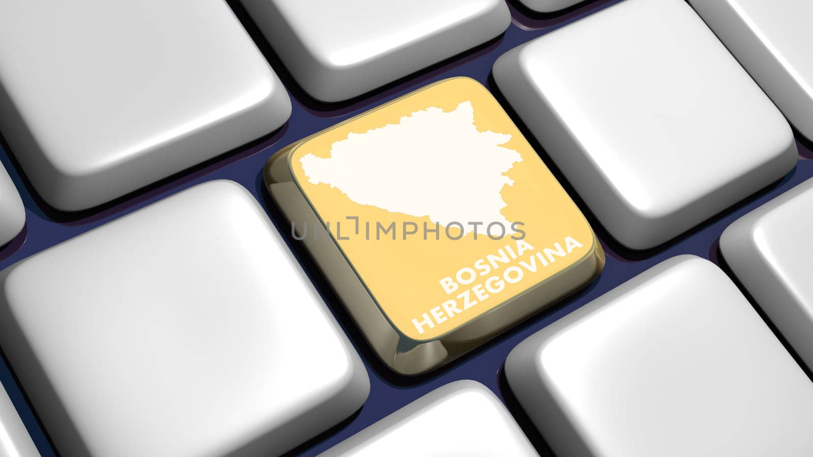 Keyboard (detail) with Bosnia Herzegovina key - 3d made 