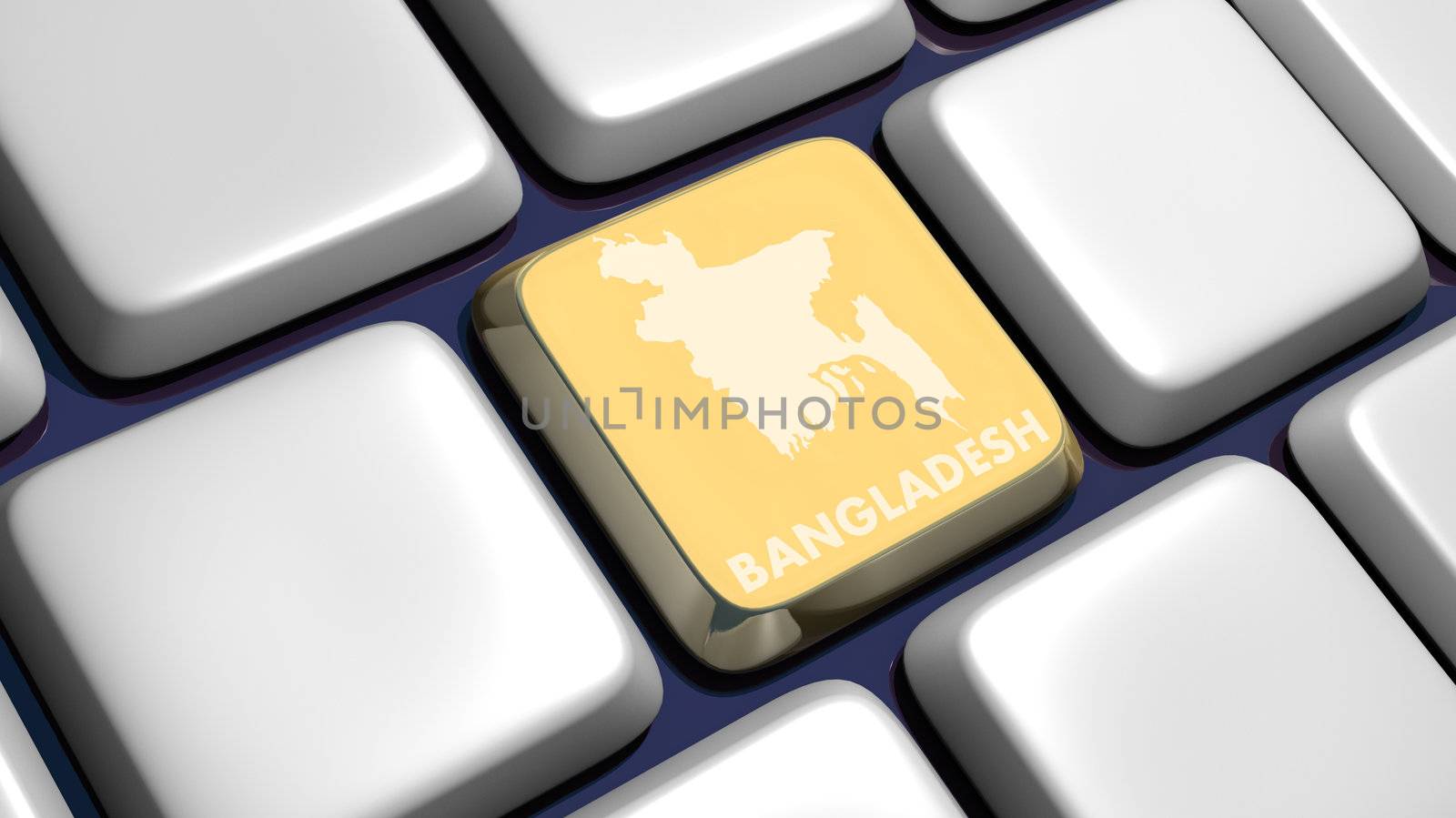 Keyboard (detail) with Bangladesh map key - 3d made 