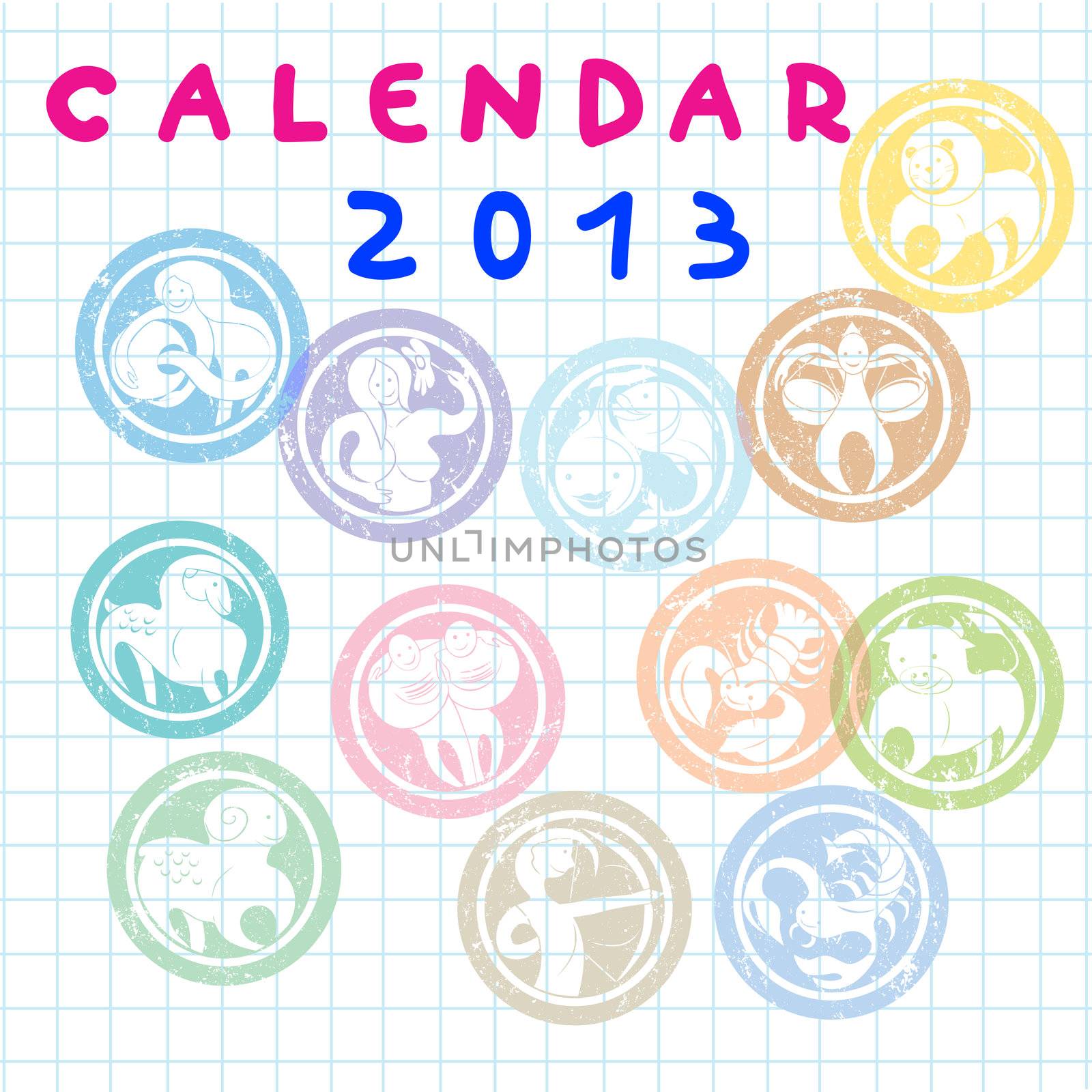 2013 cover for monthly calendar with zodiac signs